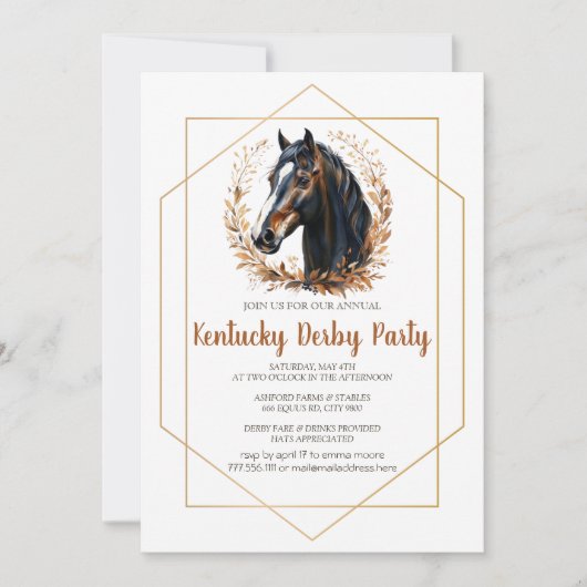 Kentucky Derby Party Invitation Silver Horseshoe P 招待状 (正面)