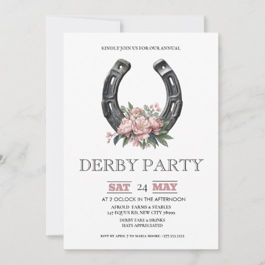 Kentucky Derby Party Invitation Silver Horseshoe P 招待状 (正面)