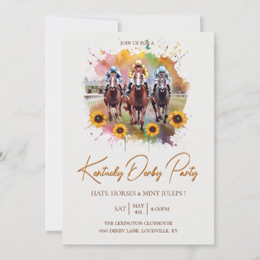Kentucky Derby Party Invitation Watercolor Horse R 招待状 (正面)