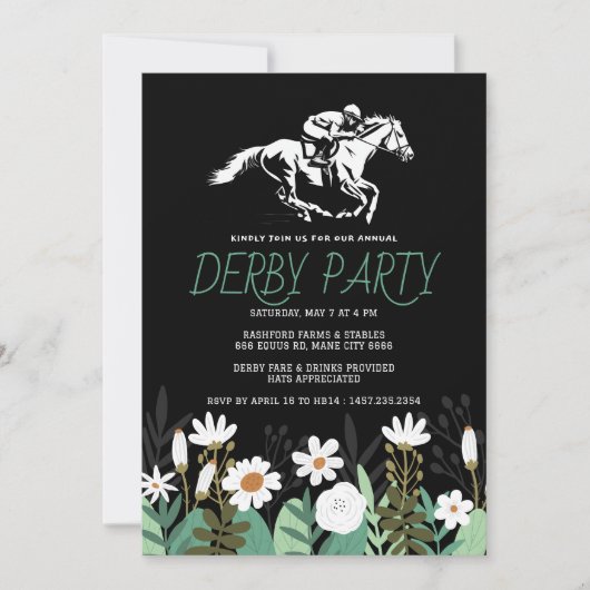 Kentucky Derby Party Invitation - White Horse & Jo 招待状 (正面)