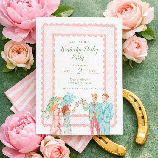 Kentucky Derby Party Invite, Watercolor Design 招待状