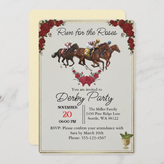 Kentucky Derby Run for the Roses Party Invite 招待状 (正面/裏面)