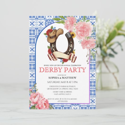 Kentucky Derby Wedding Invitation Floral Blue 招待状 (スタンド正面)