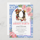 Kentucky Derby Wedding Invitation Floral Blue 招待状 (正面/裏面)