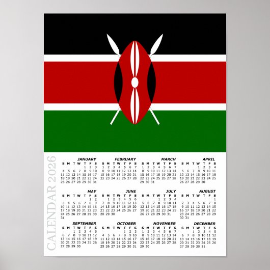 Kenya 2026 Calendar, Large, Kenyan Flag ポスター (正面)