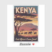 Kenya Elephants Illustration Travel Art Vintage シール (シート)