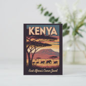 Kenya Elephants Illustration Travel Art Vintage ポストカード (スタンド正面)