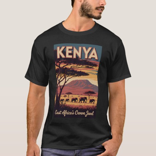 Kenya Elephants Illustration Travel Art Vintage Tシャツ (正面)