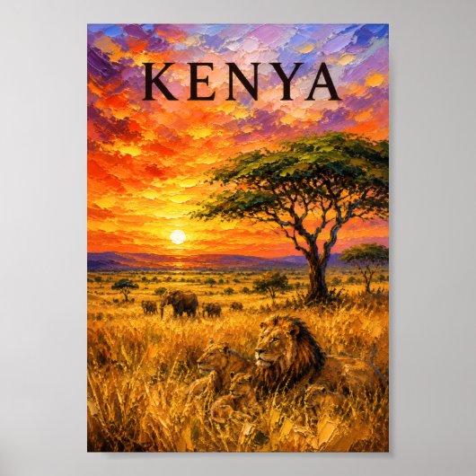 Kenya: Fiery Sunset Safari Art Souvenir ポスター (正面)