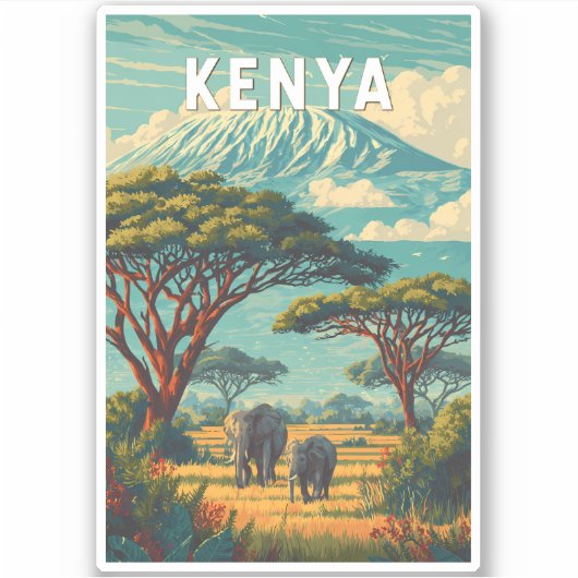 Kenya Illustration Travel Art Vintage シール (正面)