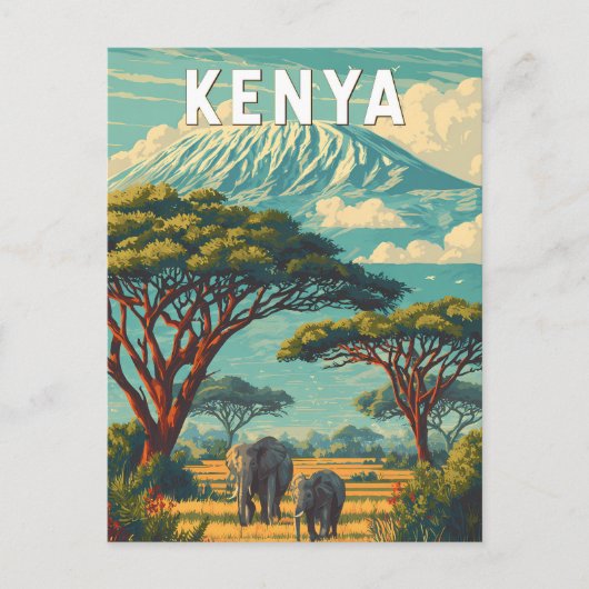 Kenya Illustration Travel Art Vintage ポストカード (正面)