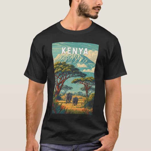 Kenya Illustration Travel Art Vintage Tシャツ (正面)