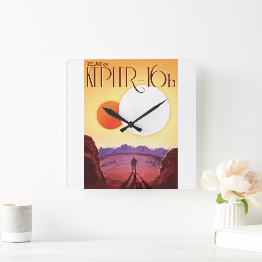 Kepler-16b: Binary Solar Sunset Fine Art Space スクエア壁時計 (ホーム)