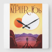 Kepler-16b: Binary Solar Sunset Fine Art Space スクエア壁時計 (正面)