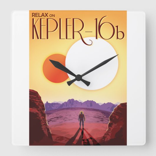 Kepler-16b: Binary Solar Sunset Fine Art Space スクエア壁時計 (正面)