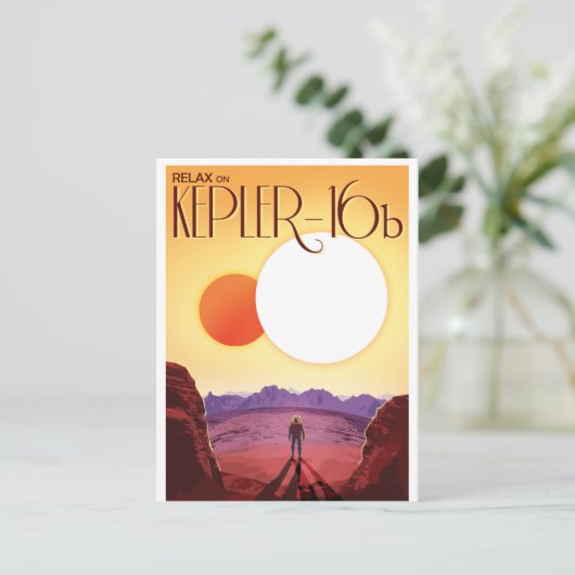Kepler-16b: Binary Solar Sunset Fine Art Space ポストカード (スタンド正面)