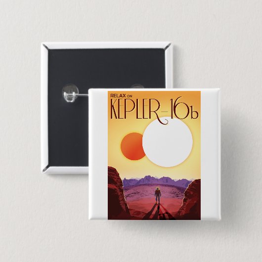 Kepler-16b: Binary Solar Sunset Fine Art Space 缶バッジ (正面&裏面)