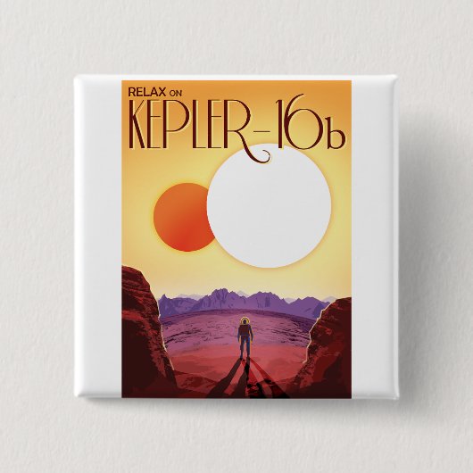 Kepler-16b: Binary Solar Sunset Fine Art Space 缶バッジ (正面)