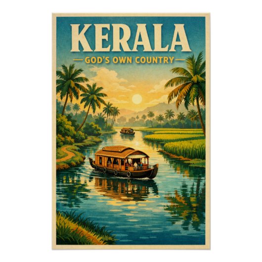 Kerala, India, in a classic retro travel ポスター (正面)