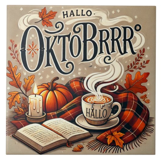 Keramikfliese „Hallo Oktobrrr“ – Herbstliche Deko タイル (正面)