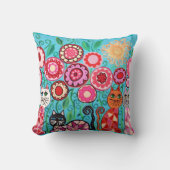 Kerri Ambrosinoの枕芸術によっては猫の日曜日の赤が開花します クッション (正面)