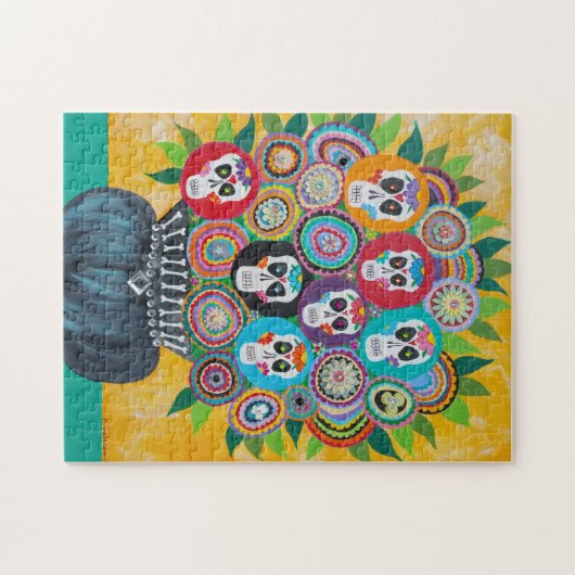 Kerri Ambrosinoの芸術のパズルの砂糖のスカルの花 ジグソーパズル (横)