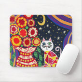 Kerri Ambrosinoの芸術のマウスパッド猫の月の花 マウスパッド (マウス)