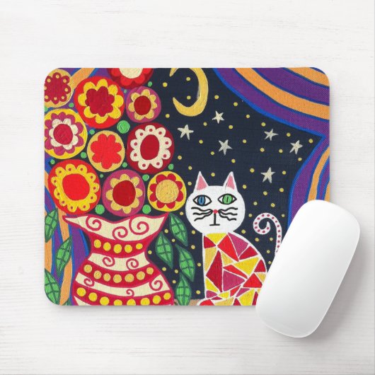 Kerri Ambrosinoの芸術のマウスパッド猫の月の花 マウスパッド (マウス)
