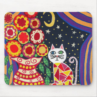 Kerri Ambrosinoの芸術のマウスパッド猫の月の花 マウスパッド