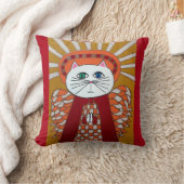 Kerri Ambrosinoの芸術の枕猫の天使の赤の金ゴールド クッション (ブランケット)