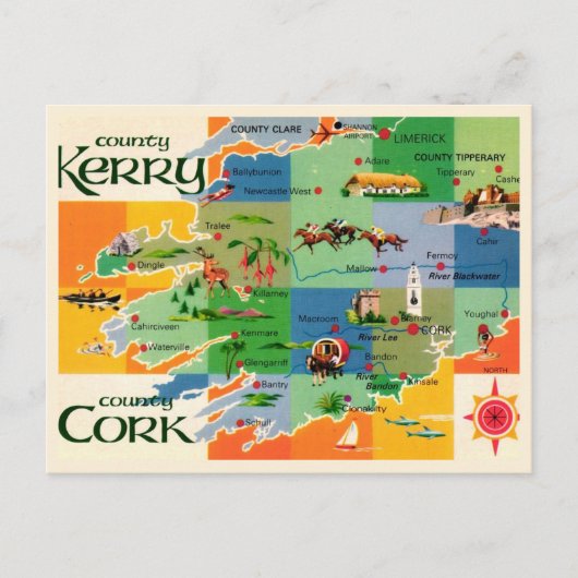 Kerry & Cork Karte von Irland ポストカード (正面)