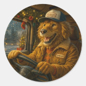 Kerst Sticker – De Gouden Chauffeur van Warmte ラウンドシール (正面)