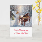 Kerstengel achter de piano カード (黄色い花)