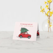 Kerstkaart Fiat 500 rood met kerstboom カード (黄色い花)