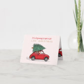 Kerstkaart Fiat 500 rood met kerstboom カード (正面)