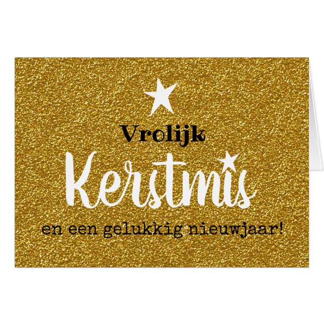 Kerstkaart glitter en glamour goud ster (正面横)