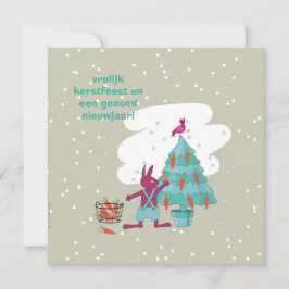 kerstkaart met konijn en wortelversiering カード