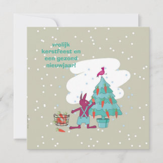 kerstkaart met konijn en wortelversiering カード