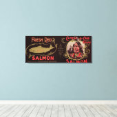 Ketchican, Alaska - Catch-A-Canサーモンラベル キャンバスプリント (インサイチュ (ウッドフロア))