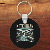 Ketchikan Alaska Ak Vintage Graphic Salmon Capital キーホルダー (正面)