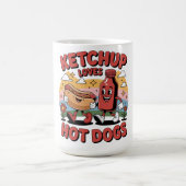 Ketchup Loves Hot Dogs - おもしろいレトロ漫画フード コーヒーマグカップ (中央)