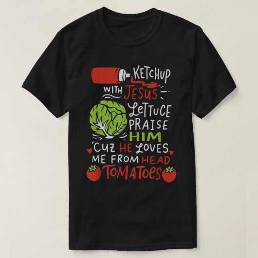 Ketchup With Jesus Iビーガンイエスキリスト・クリスチャン Tシャツ (デザイン正面)