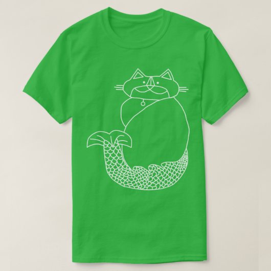 Kevin MerCat the Cat Mermaidホワイトラインスケッチ Tシャツ (デザイン正面)