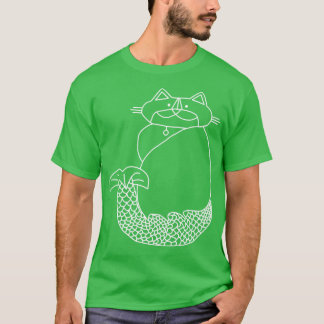 Kevin MerCat the Cat Mermaidホワイトラインスケッチ Tシャツ