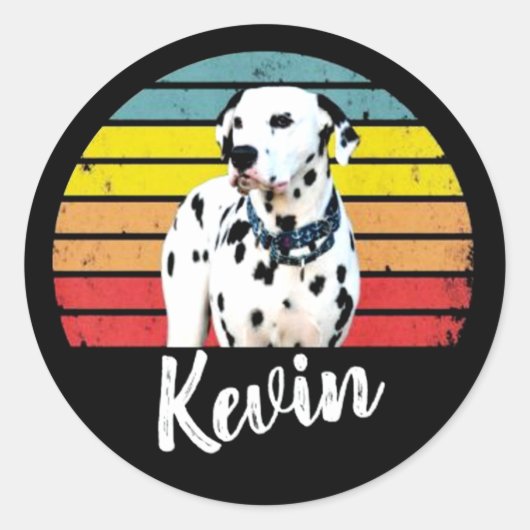 Kevin Retro Sunset Round Classic Round Sticker ラウンドシール (正面)