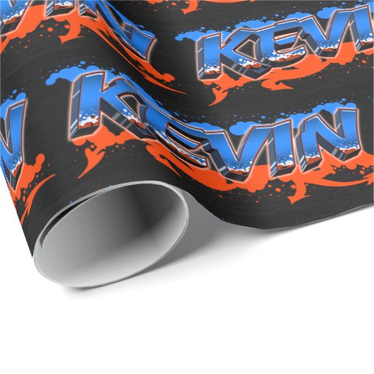 Kevin Vorname Name Graffiti blue orange ラッピングペーパー (ロールコーナー)