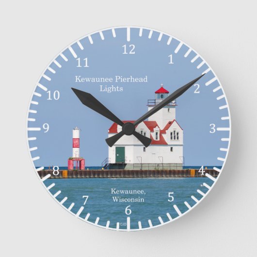 Kewaunee Pierhead Lightsクロック ラウンド壁時計 (正面)