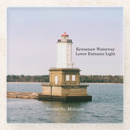 Keweenaw Waterway下側入口光ガラスコースト ガラスコースター (正面)
