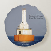 Keweenaw Waterway Entrance Lights Round Pillow ラウンドクッション (裏面)