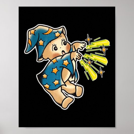 Kewpieベビーウィザー伝統的ドTattoo Flash ポスター (正面)